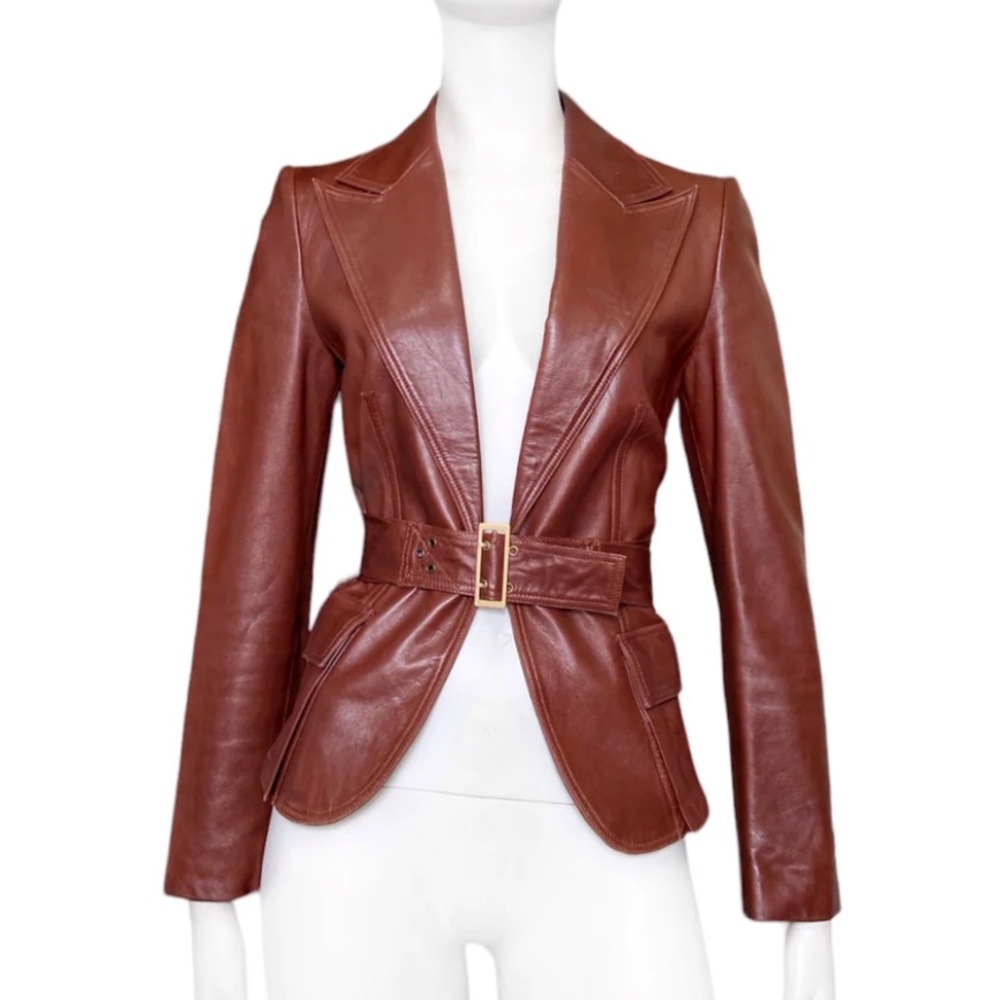 Gucci f/w 2003 bondage brown lamb skin leather jacket